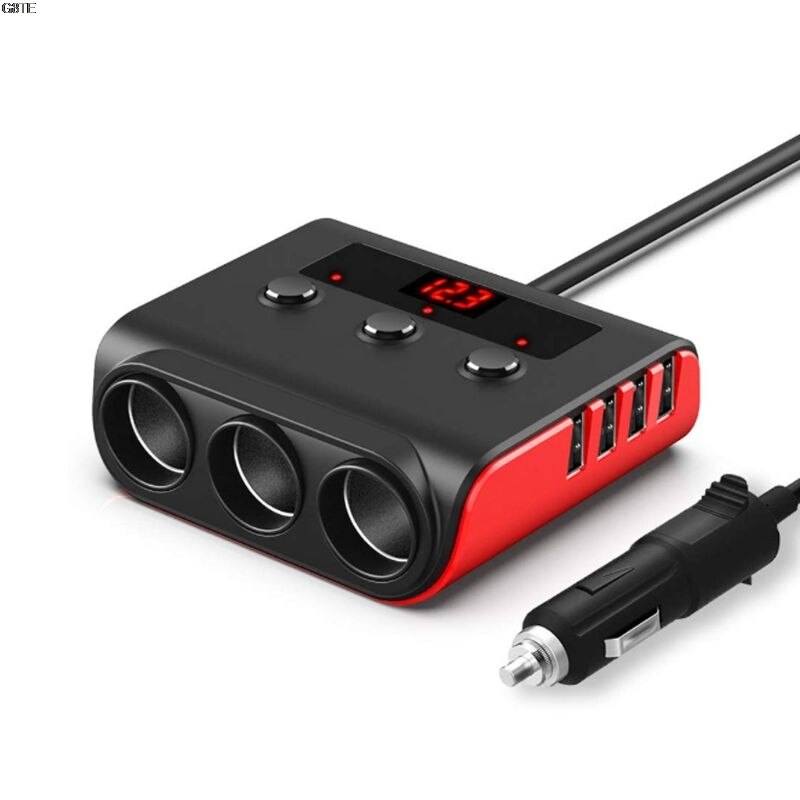 3 Way Car Cigarette Lighter Adapter 12V-24V Socket Splitter Plug LED 4 USB Charger Adapter 2.4A 100W For Phone MP3 DVR: R