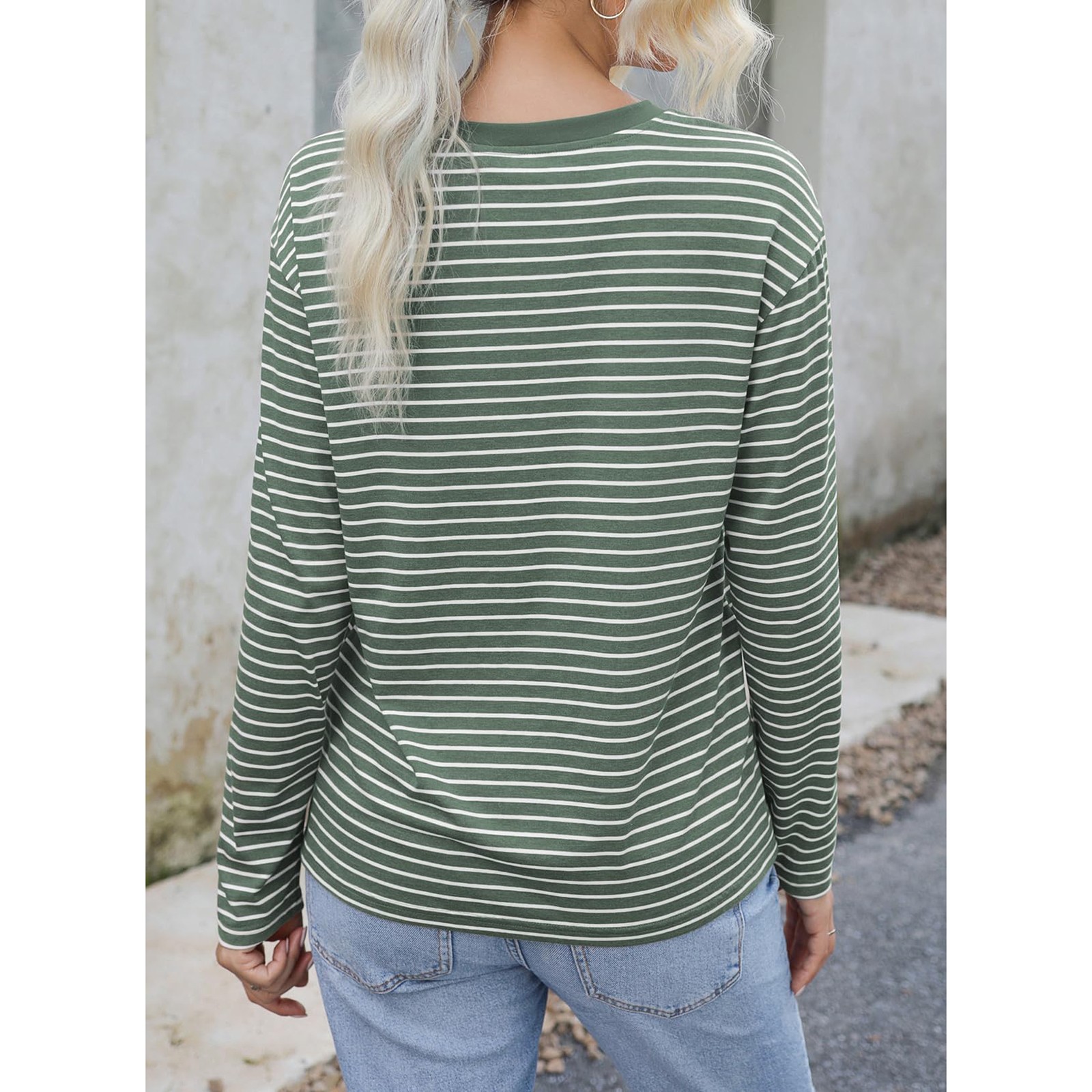 Klassisk koreansk stil, löst randig, färgblockerande pullover för tjejer, streetwear, vardags- och dejtmodell, löst sittande långärmad skjorta