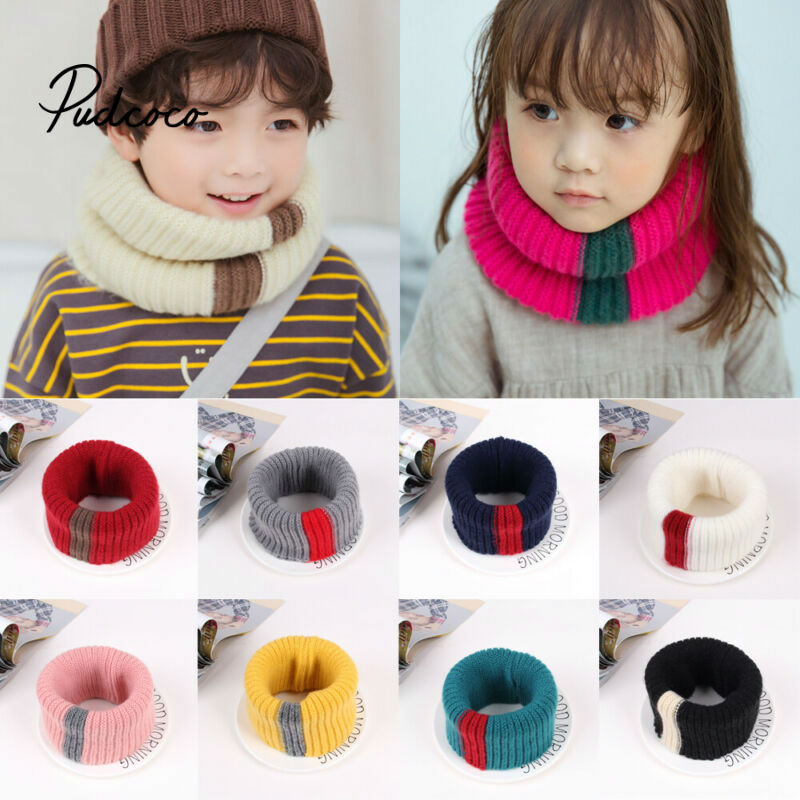 Knit Sjaal Meisjes Dikke Warmer Fleece Winter Snood Sjaal Wol Elastische Kinderen Kraag Ring Sjaals