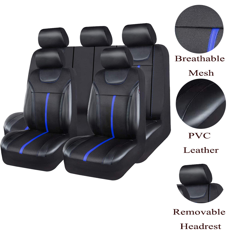 AUTO PLUS PU-Leder und Netzstoff, universelles Autositzbezug-Set, Autozubehör, Unisex, passend für die meisten Autos, SUVs, Van, LKWs, Sitzkissen