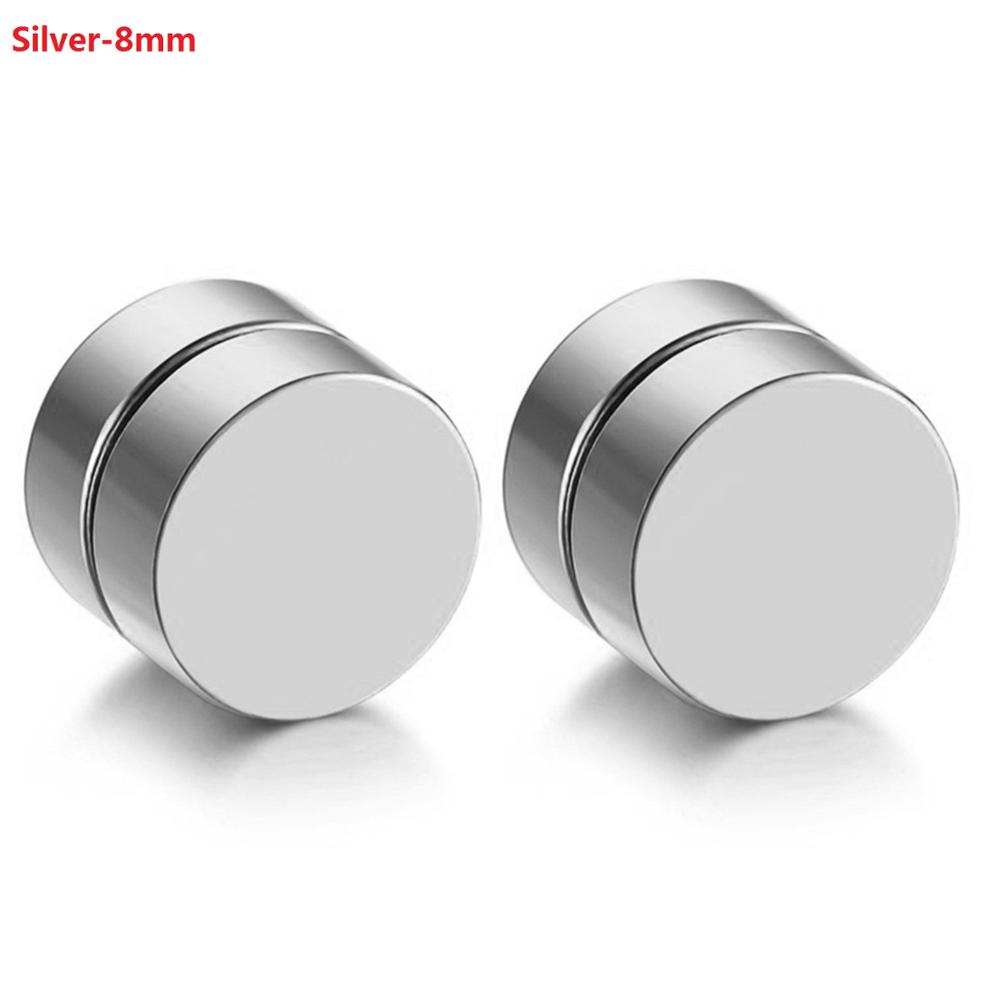 Boniskiss Roestvrij Staal Stud Oorbellen Voor Mannen Vrouwen Unisex Ronde Magneet Oorbellen Zonder Piercing Mode-sieraden: Slver-8mm