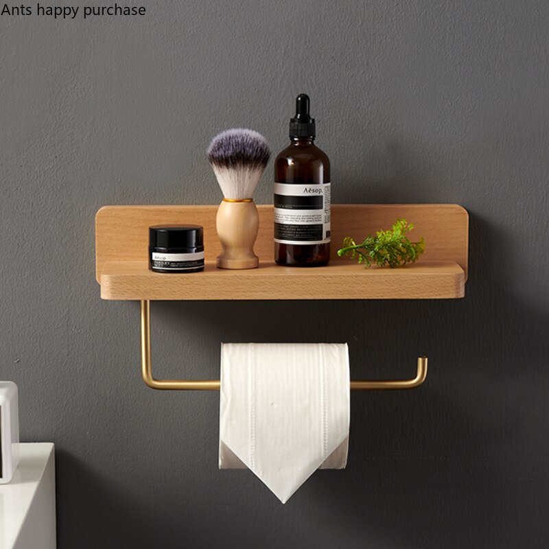 Toiletrolhouder Messing Hout Tissue Houder Plank Tissue Doos Toiletpapier Houders Muur Gemonteerde Papieren Handdoek Houders Tissue rack