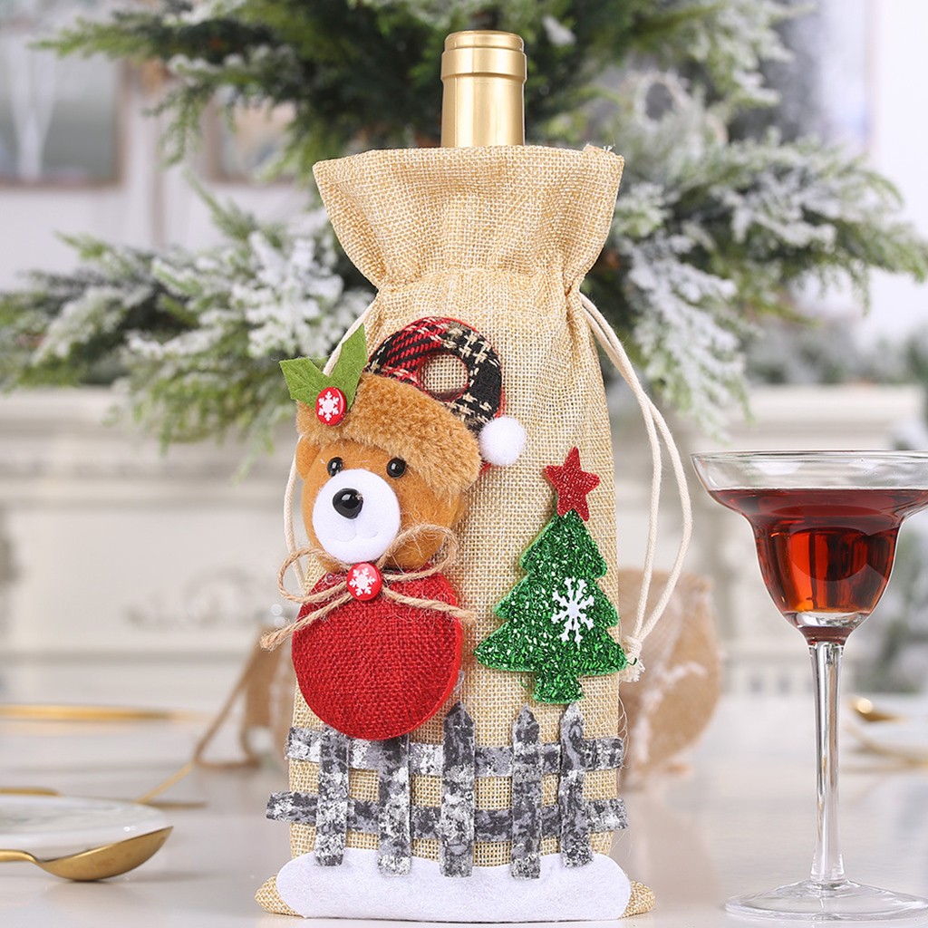 noël bouteille de vin rouge couvre joyeux noël Santa bouteille de vin sac couverture de noël Festival fête Table décor 19OCT11: D