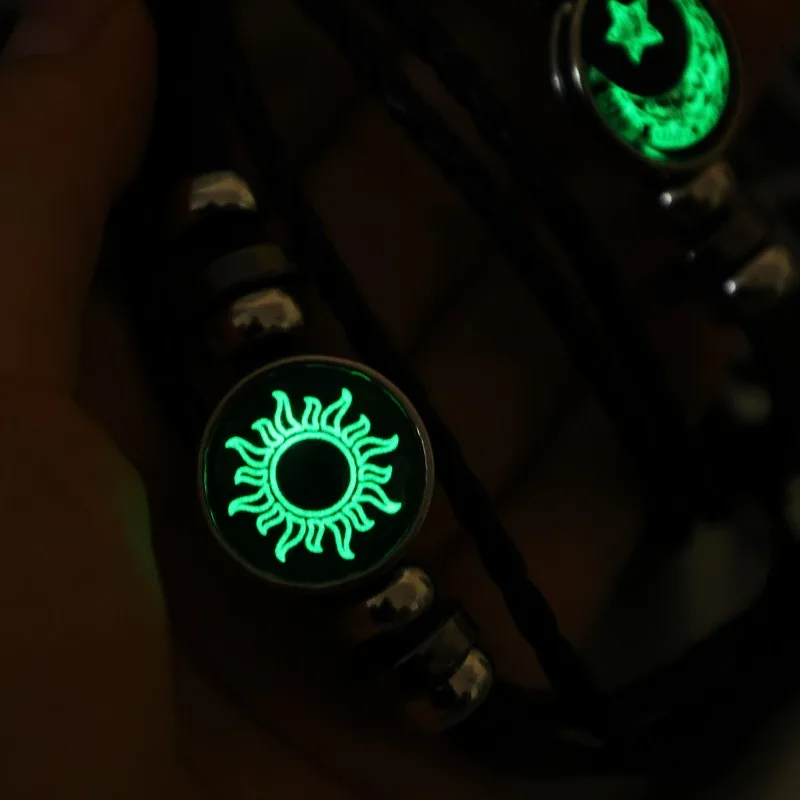 2 pçs luminosa casal amizade pulseira sol e lua ajustável romântico preto trançado pulseiras moda criativa jóias presentes
