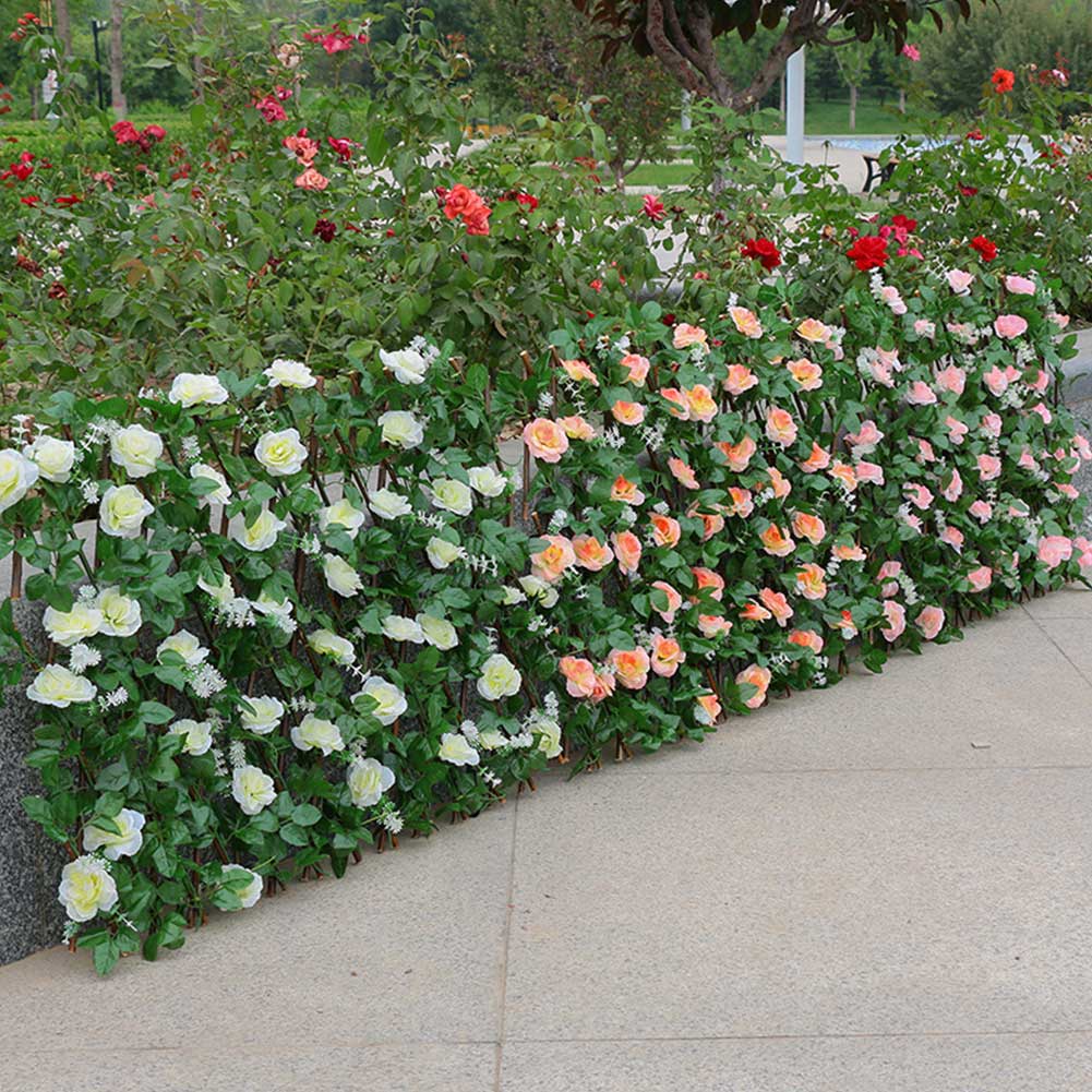 22x10x19cm Retractable Artificial Garden Fence Expandable Faux Flowers Privacy Fence Wood Vines Climbing Frame Home Decorations