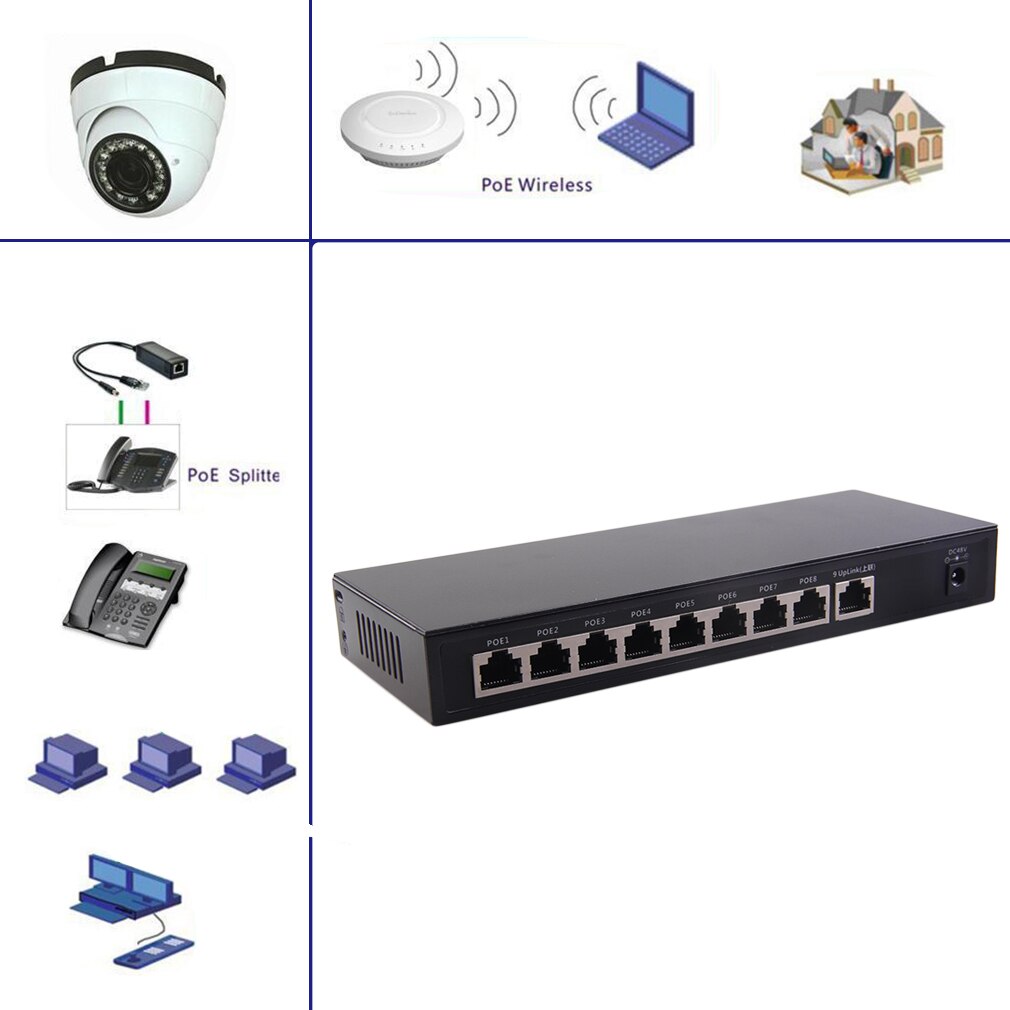 Interruptor estándar IEEE 802, 3af/at 9 + 1 puertos, 10/100Mbps, Ethernet, POE, para Dispositivo de cámara IP, CF1009VP-E negro