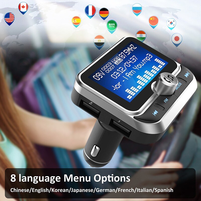 Transmetteur FM de voiture créative avec télécommande 1.8 "LCD Bluetooth lecteur MP3 double USB chargeur de voiture modulateur FM mains libres