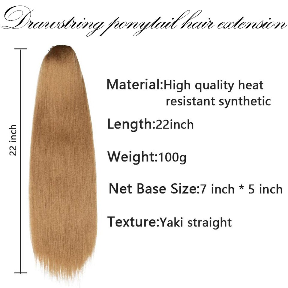 AISI BEAUTY Drawstring Ponytail Clip in Hair Extension Brown Long Yaki Straight Synthetic Ponytail for Women Black Blonde