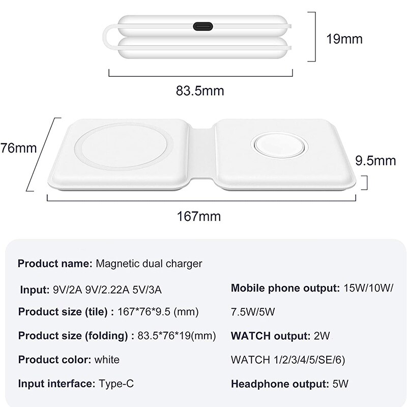 2 in 1 15W Magnetische Drahtlose Ladestation Für Apfel iPhone 12 Profi Max Uhr Macsafe Duo Ladegerät Pad faltbare Qi Ladung Dock