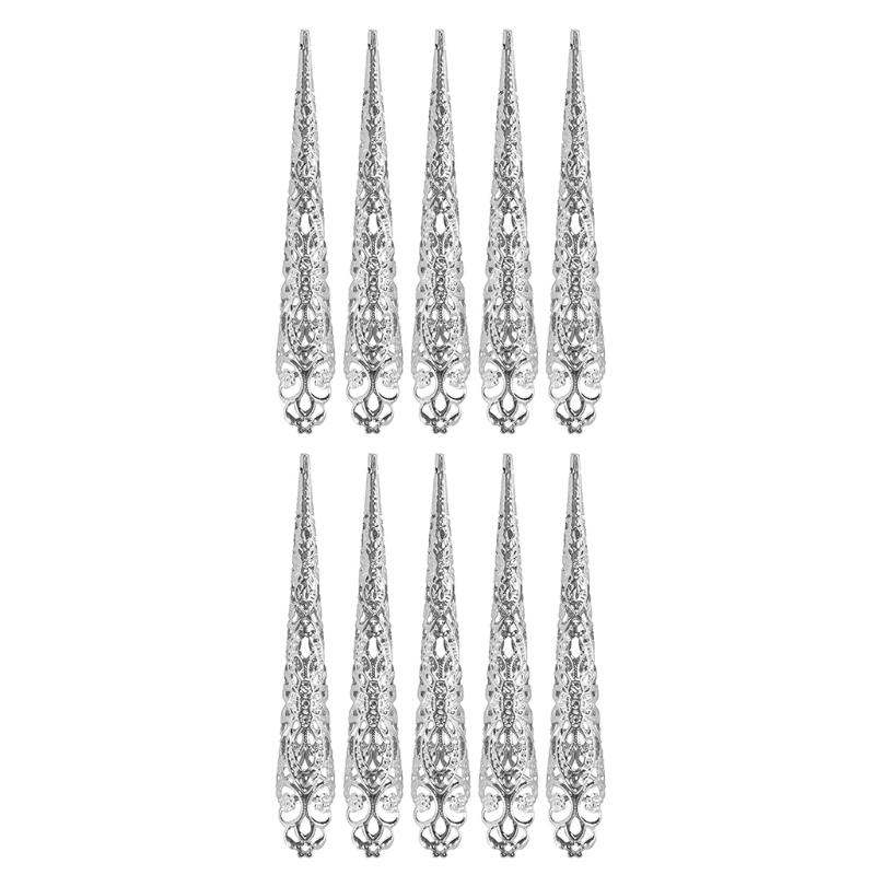 10Pcs anelli per artigli con punta per unghie da dito Bodhisattva a mille mani Guan Yin regina danza del ventre antichi costumi egiziani cinesi: Argento