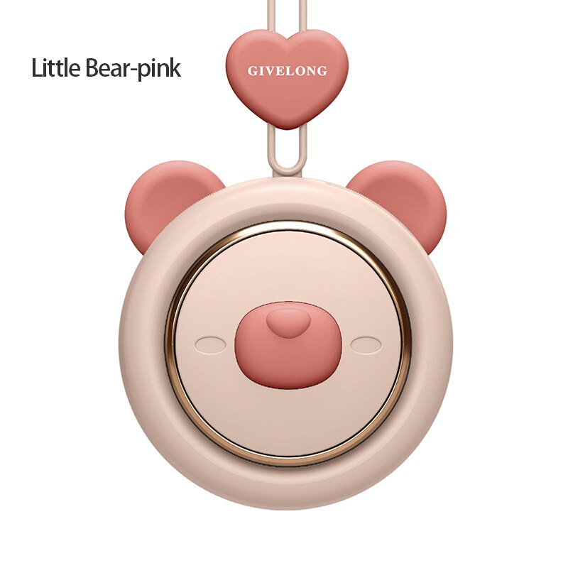 2021 nowy 1PC mini bezłopatkowy opaska na szyję wentylator bezprzewodowy słodkie zwierzątko wiszące liny przenośne wentylatory ładowania USB 3rd koła zębate prędkości wentylować: niedźwiedź różowy