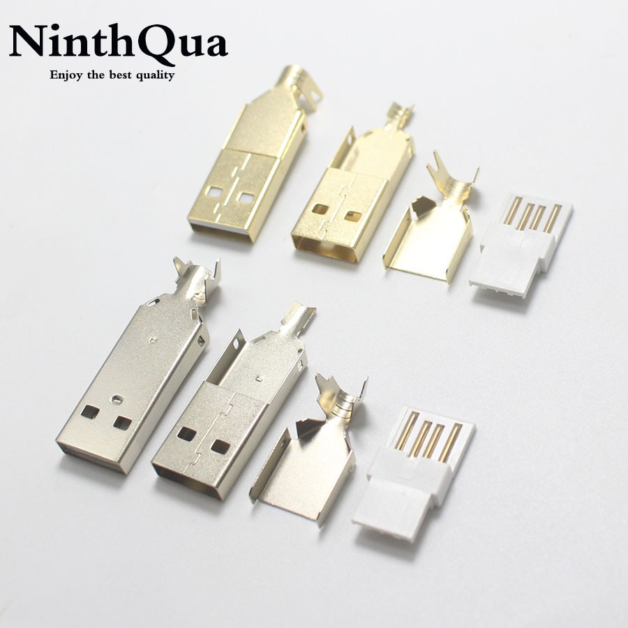 1/2/5sets USB 2.0 Type A Welding Type Male Plug Nickel/Gold Plated Connectors usb-A Tail Socket 3 in 1 DIY Adapter