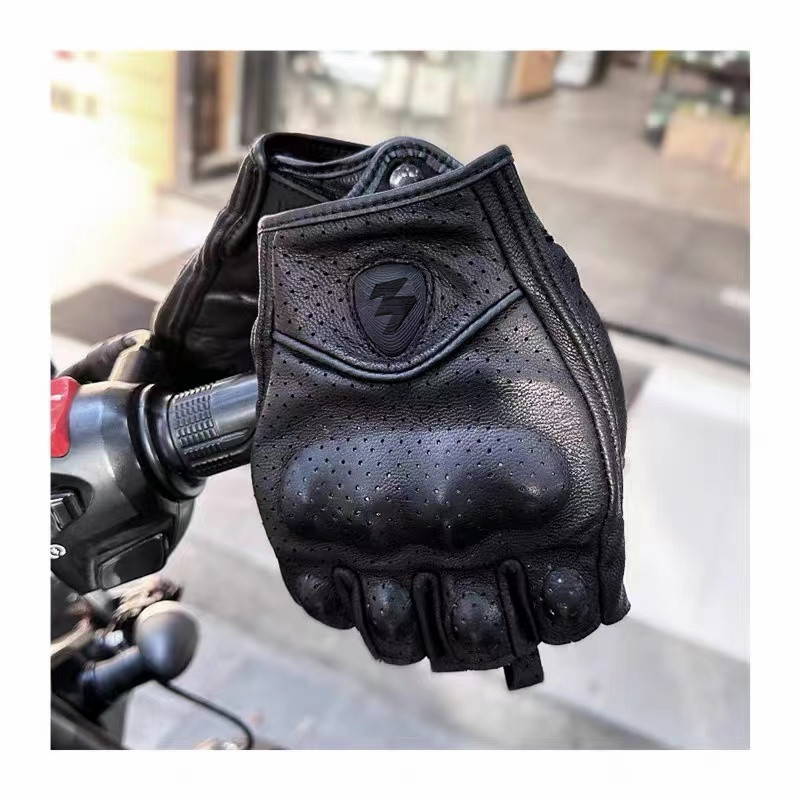 Sommer Motorrad Fingerlose Handschuhe Zubehör Ziegenleder Halbe Finger Handschuhe Moto-Cross Gant Moto Guantes Moto Verano