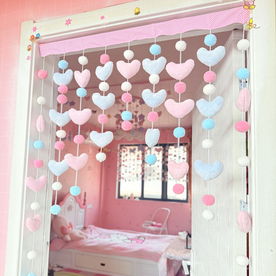 Cortina corta con lazo bonito rosa, partición de hilo, decoración colgante para ventana, cortinas para puerta de dormitorio, cortina para puerta de baño, dormitorio de niñas: Colores Mezclados