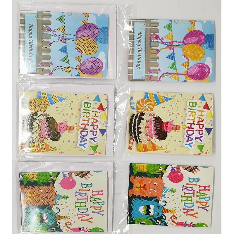 Cartes de vœux joyeux anniversaire diamant peinture | Rond 5d, kits de cartes de vœux, peinture diamant, broderie diamant, 13x18cm