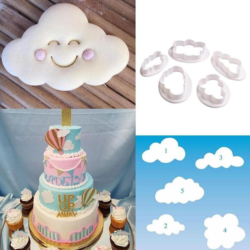 5Pcs Cloud Cakevorm Cake Decorating Mould Fondant-Cakevorm Cookie Cutter Suiker Plunger Party Keuken Levert Bakken tool