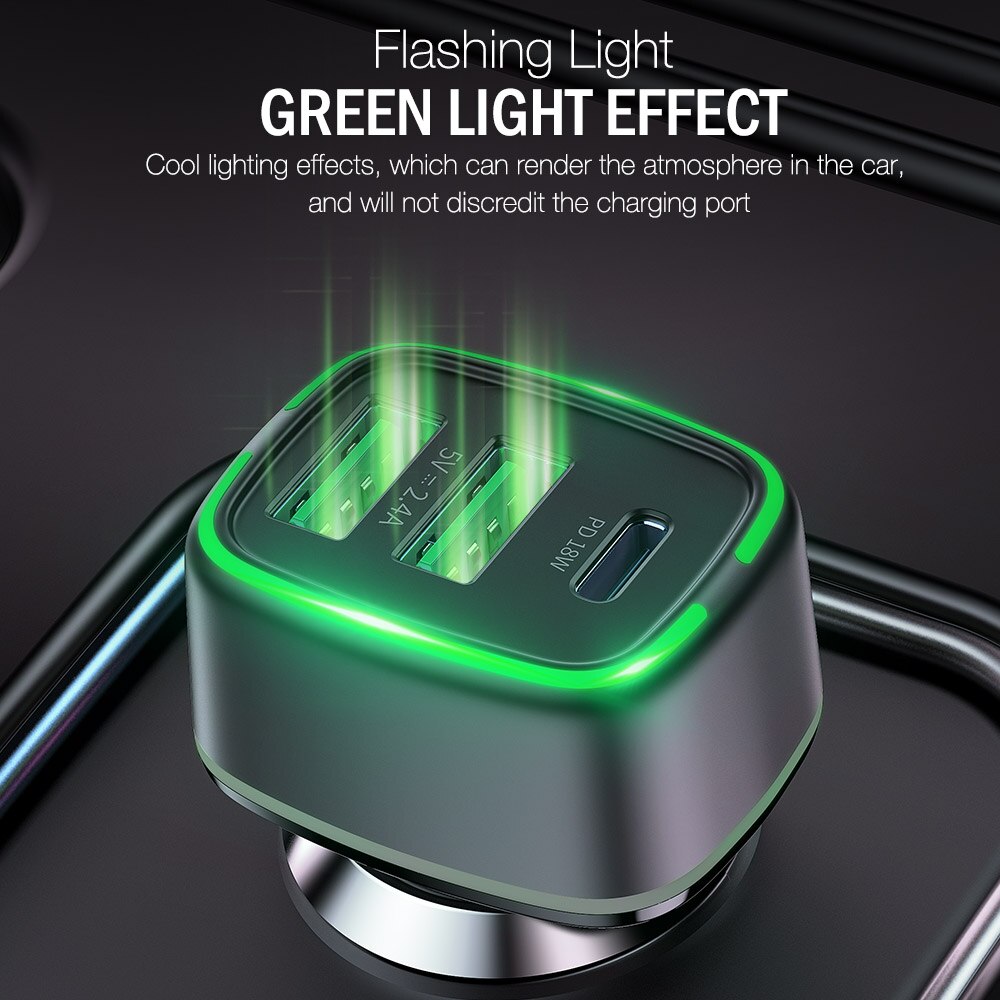 Autolader 18W Usb-poort + 18W Pd Usbc Poort Led Light Quick Charge 3.0 Mobiele Telefoon Fast voor Iphon 12 11X8 Huawei P40 P30 In Auto