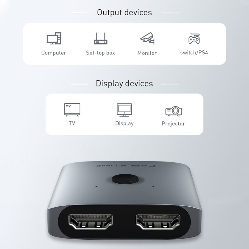 CABLETIME HDMI Splitter 4K 60Hz 1x2/2x1 Adapter HDMI Switcher 2 in 1 Converter for latop Macbook Air HDTV PS4 HDMI Switch C355