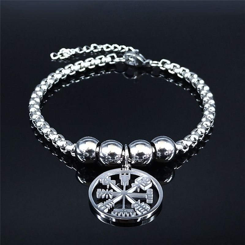 Wikinger-kompass-halskette mit vegvisir-motiv, herren-armbänder aus edelstahl, nordische runen, odin-armbandanhänger, keltischer ethno-schmuck,  b3543 03