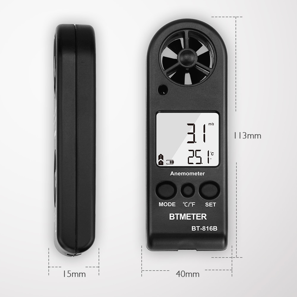 HoldPeak HP-816B Mini Anemometer with Wind Speed Range 0.3 -30m/s and Wind Temperature Measurement