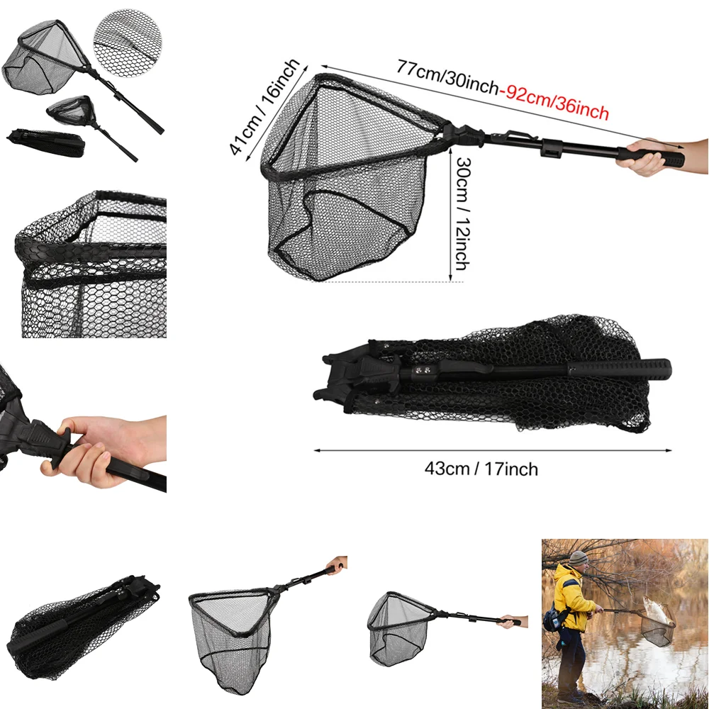 Fishing Net Fish Landing Net Collapsible Fish Net with Anti-Slip Telescoping Pole Handle for Kids Adults in Saltwater Freshwater