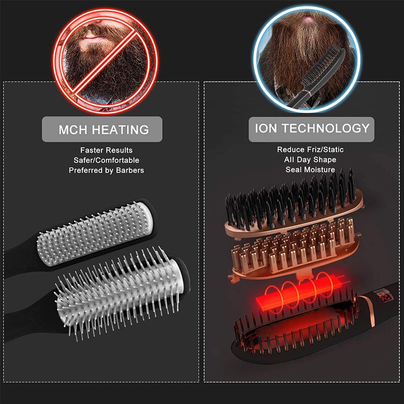 Beard Straightener Comb Faster Anti-Scald Ceramic Heated Beard Brush Upgraded Portable Beard Straightening Comb