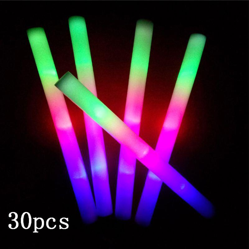 Varitas de espuma con luz LED para fiestas, varitas luminosas de estilo Rally, Rave, Multicolor, tubo intermitente, festivales, M23 21, 30 Uds.: 30PCS