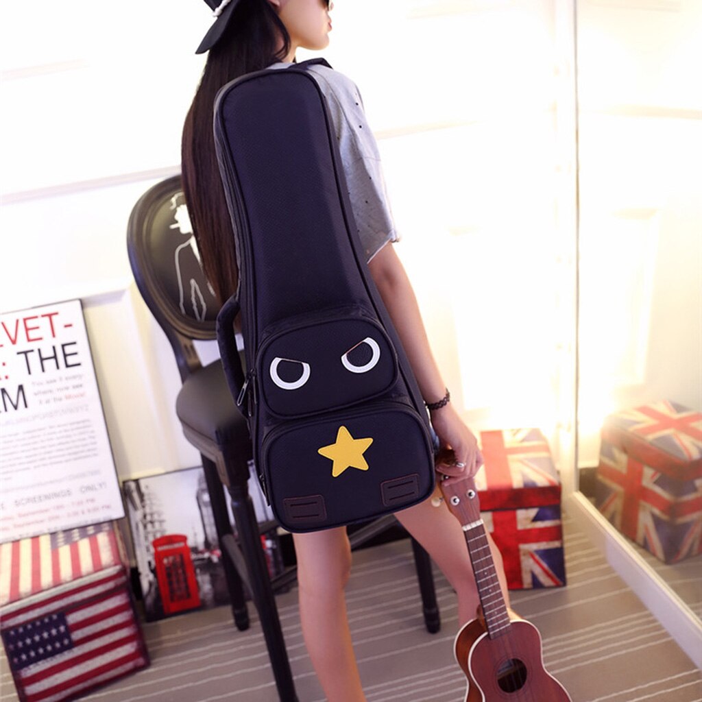 Ukulele Black Bag Double Shoulder Adjustable Belt Canvas Carrying Case Handbag Ukulele Parts Accessory 23/24inch