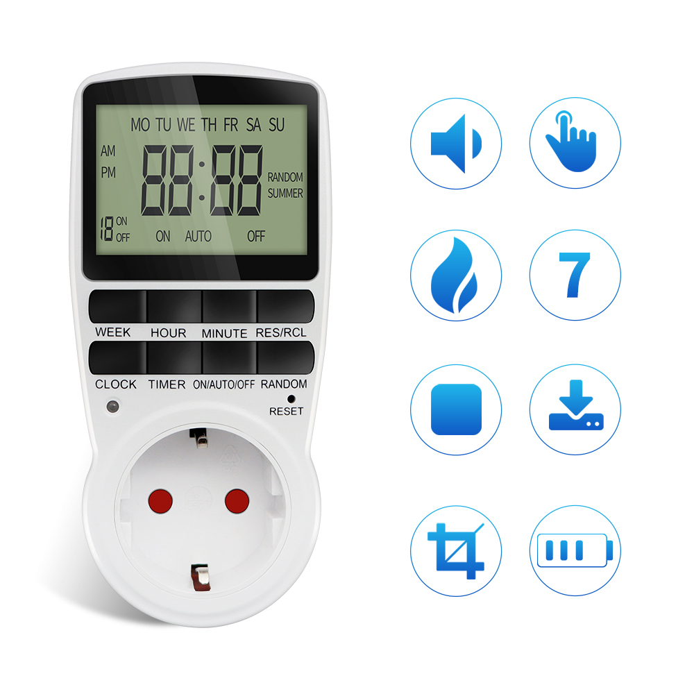 Digitaler Zeitschaltuhr, elektronisch, 12/24 Stunden, 7 Tage, programmierbare Zeitsteckdose, Küchengerät, Zeitsteuerung, EU, US, FR-Steckdose