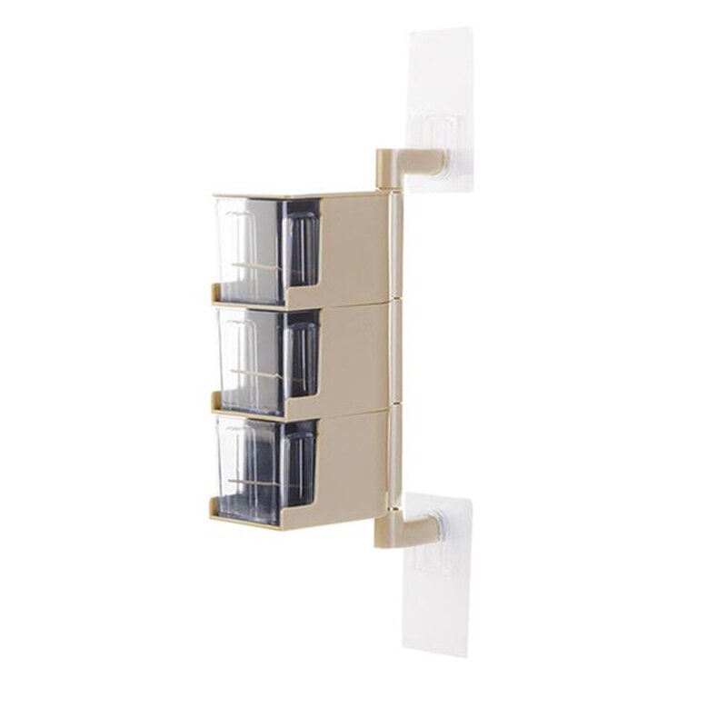 Multi-Tier 360 Degree Rotating Wall Mount Spice Rack Seasoning Storage Box Jars Organizer Condiment Containers Kitchen Tools(3: Beige