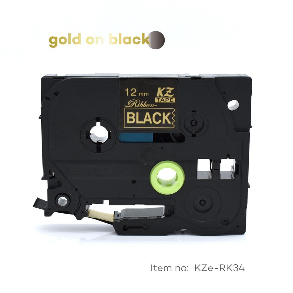 12mm*4m flerfarvet tze satinbånd etiketbånd tze tape kompatibel broder p-touch printer tze -r231 tze -re34 tze -rn34 tze -rw34: Guld på sort