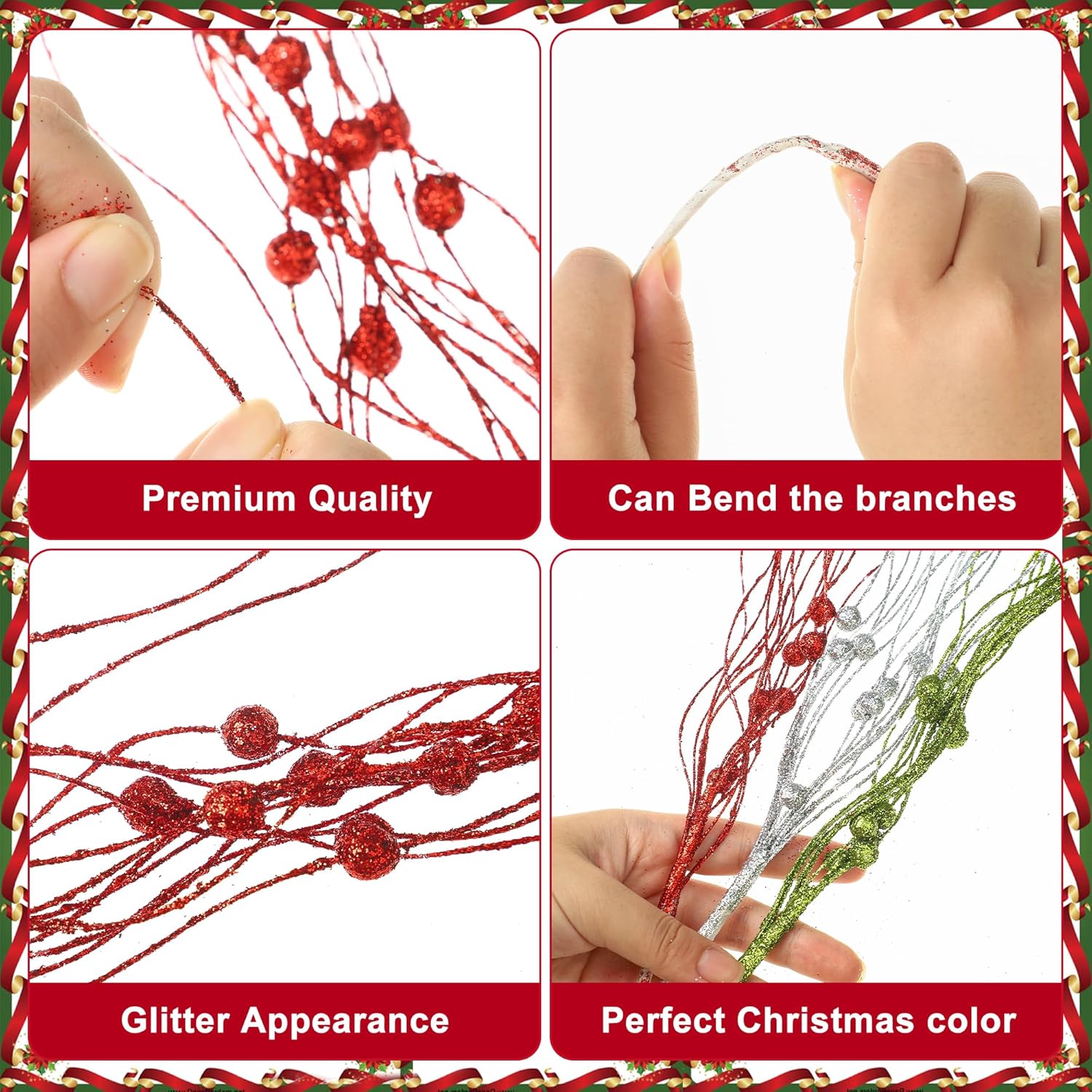 15 stuks kerstversiering glitter bessen kunstbloemen boeket kerstboom ornamenten voor thuis nieuwjaar navidad cadeau decor