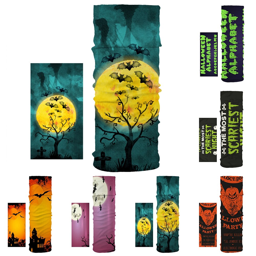 Bat Pumpkin Halloween Pattern Head/Face/Mask Neck Bandana Scarf Dual-use Magic Tube HeadScarf Cycling Sport Headwear Turban