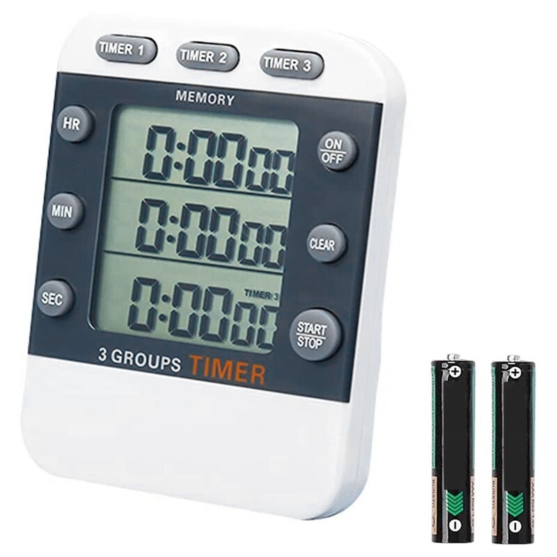 Digital Dual Kitchen Timer, 3 Channels Count UP/Down Timer, Triple Cooking Timer, Large Display, Loud Volume Alarm: Default Title