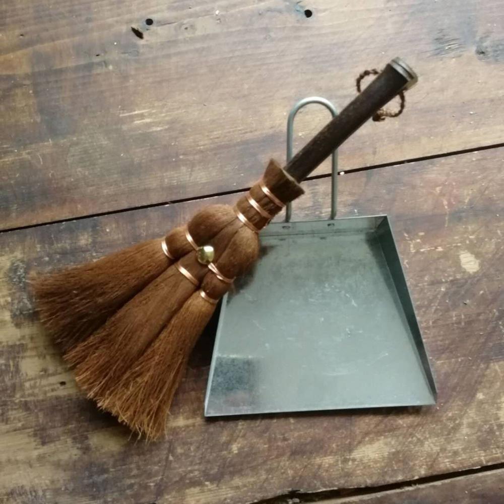 Mini Desktop Broom Garbage Shovel Natural Miscanthus Brown Cleaning Gadget Garden Home Helper