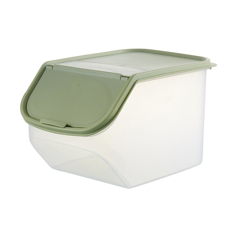 Dried Food Storage Sealed Box With Measuring Cup Plastic Kitchen Cereal Flour Rice Bin Bean Grain Container Organizer: Green / L
