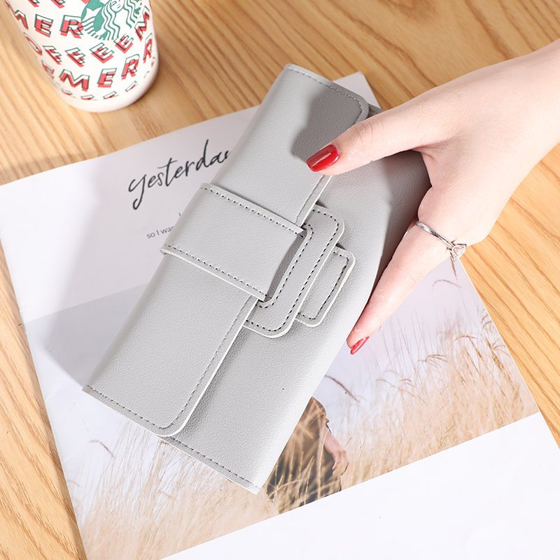Women's Wallet Long Card Holder Tri-fold Flip Cover Korean Style Student Change Bit Multifunctional Wallet: GRAY
