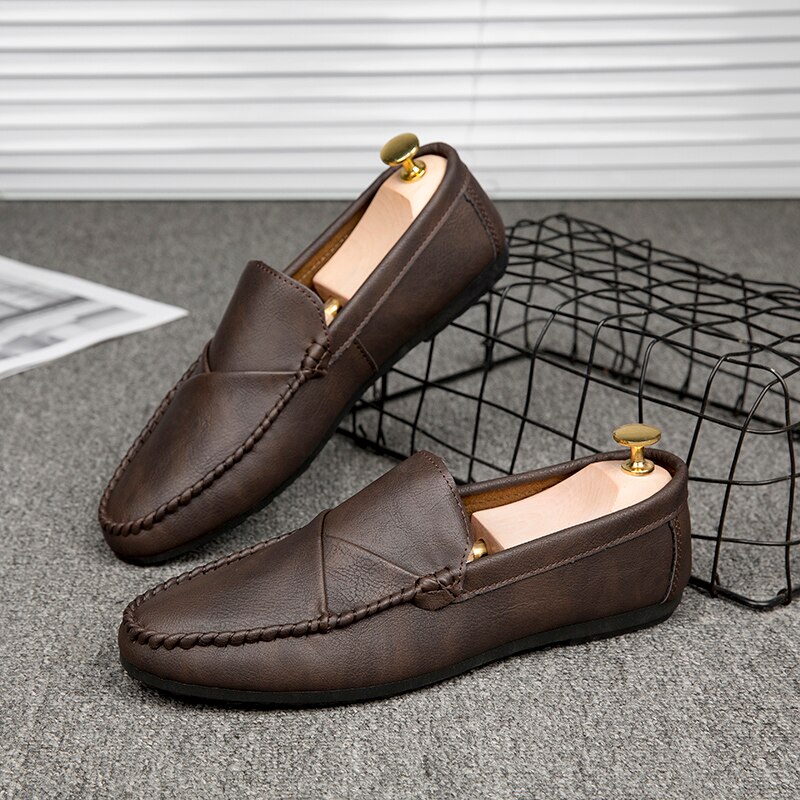 Mocasines de cuero suaves y cómodos para hombre, calzado informal sin cordones, para exteriores, calzado de descanso para conducción