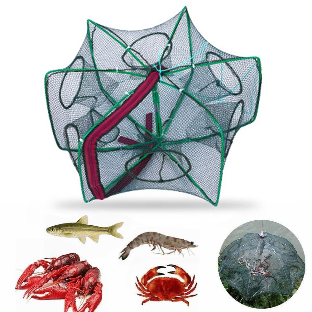 Filet de pêche automatique pliable piège à poisson receveur réseau crabe 6-8 côté 6-16 trou pour la pêche en plein air accessoires portables