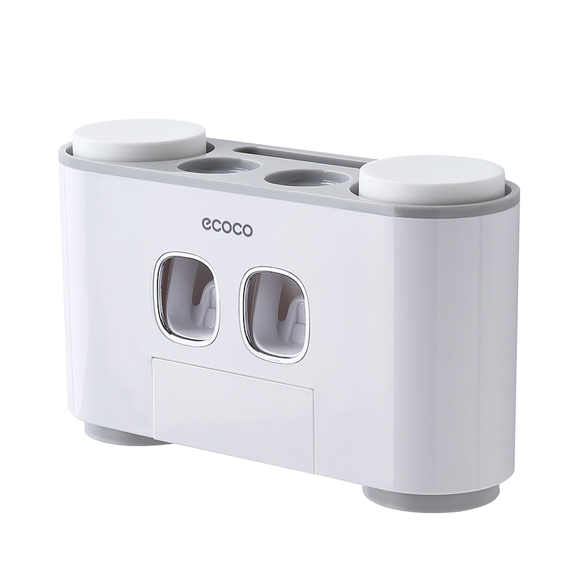 Auto Tandpasta Dispenser Tandenborstelhouder Set Met 4 Cup Voor Badkamer Accessoires Thuis Wall Mount Tandpasta Knijper: Gray