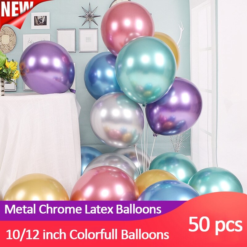 50pcs 10/12inch Chrome Metallic Latex Balloons Metallic Globos Inflatable Helium Balloon Birthday Party Decor Wedding Balloon