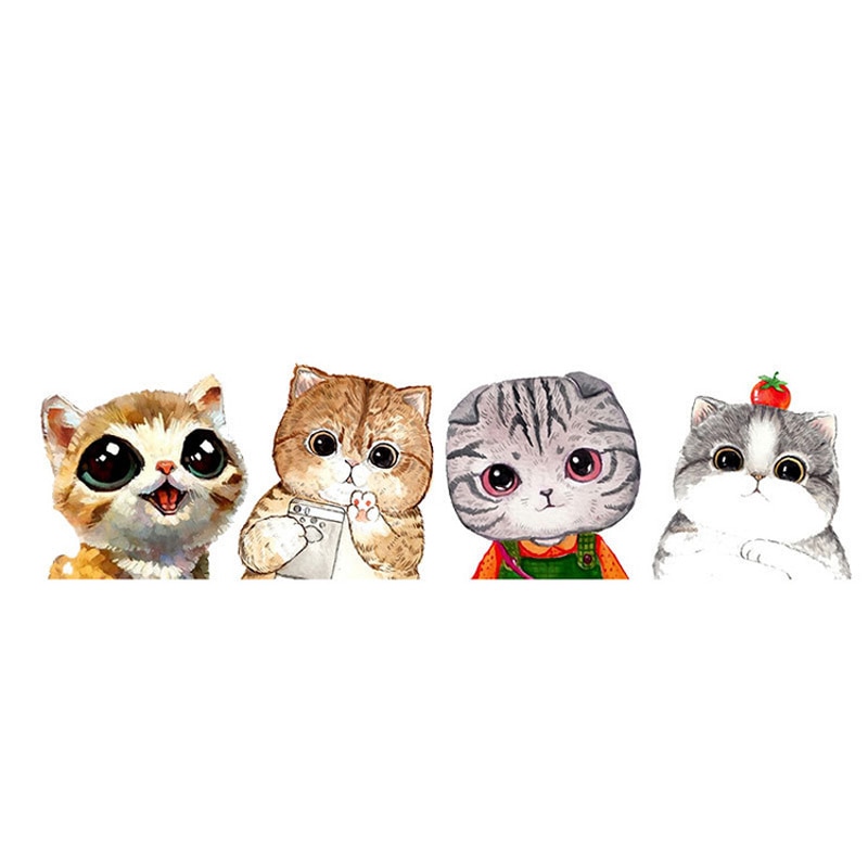 Cartoon Water Kleur Kitten Muursticker Kinderkamer Kinderkamer Decoratie Achtergrond Leuke Stickers Animal Verwijderbare Behang