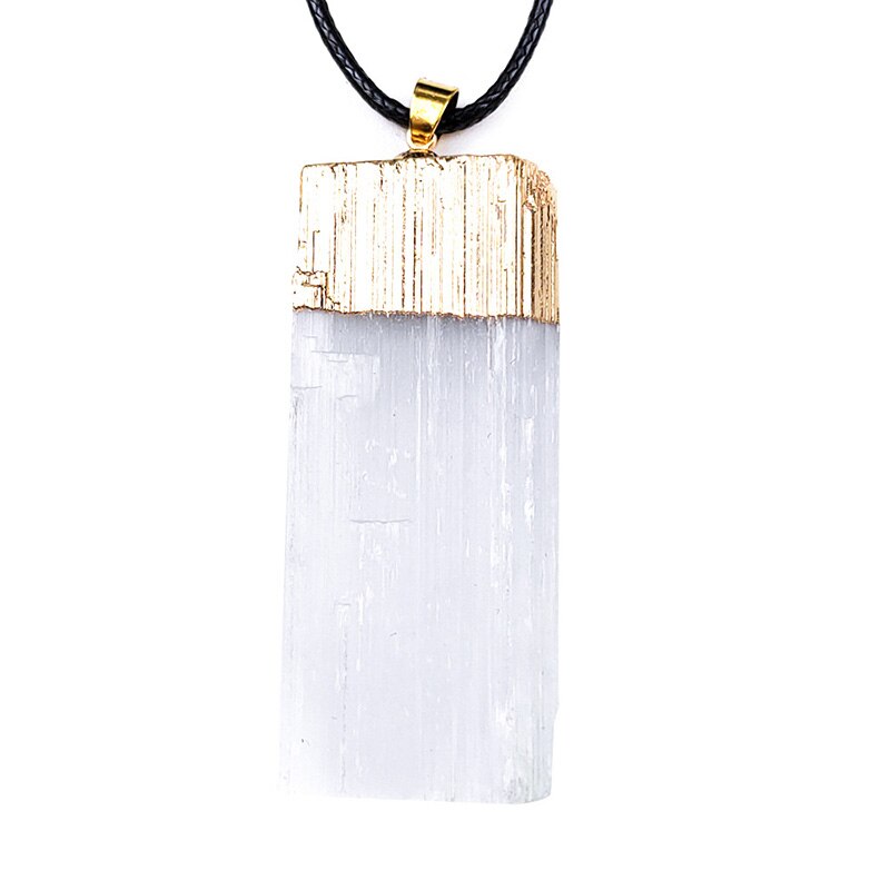 Selenite Crystal Hanger Ketting 18 "Goldtone Of Silvertone Coated White Crystal Unieke Sieraden: Gold