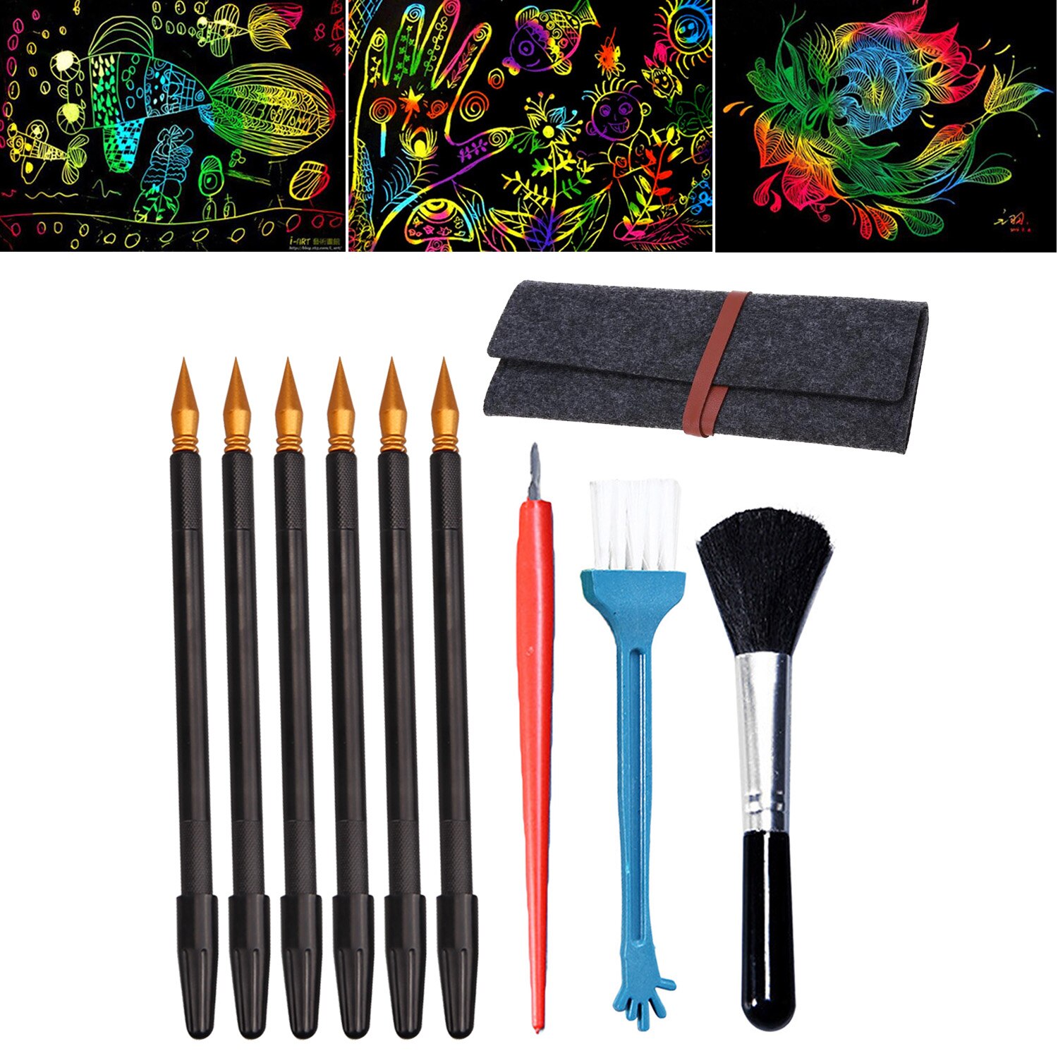 Dubbelzijdige kraspennen, schilderset, pennen, schraper, penselen, opbergtas voor kinderen, verjaardag, kerstmis