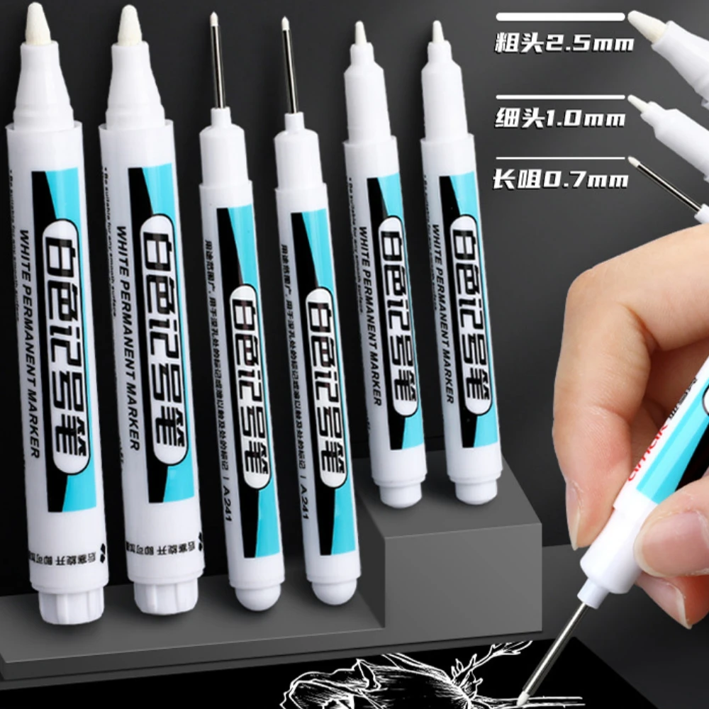 Białe pisaki 0,7/1,0/2,5 mm Wodoodporne, oleiste, trwałe markery robić drewna, kamienia, tworzywa sztucznego, skóry, szkła, metalu, ceramiki