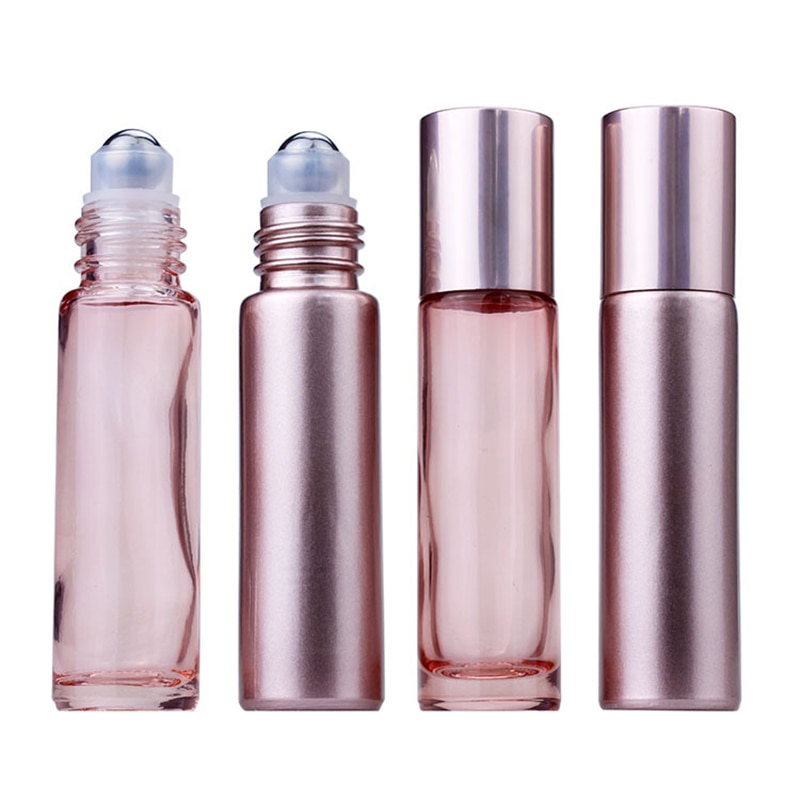 10Ml Roze Kleur Dikke Glas Roll Op Essentiële Olie Lege Parfum Fles Roller Ball Fles Voor Reizen
