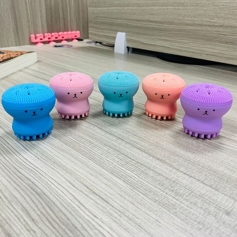 5 kleuren kleine octopus gezichtsborstel siliconen schoonheidsmassageborstel diepe reiniging poriën exfoliatie wassen make-up remover huidverzorgingstools