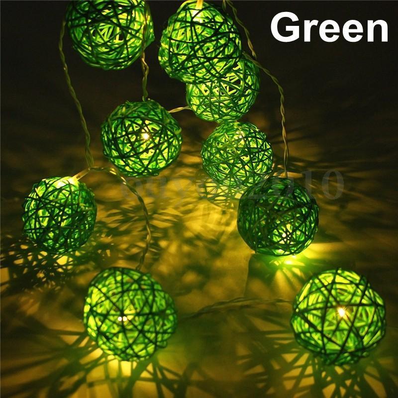 3M 20 LED Rattan Kugeln Lichterketten Batterie Gebühr Girlande Baumwolle Ball Licht Weihnachten Lichter für Terrasse Hochzeit Dekor: Grün