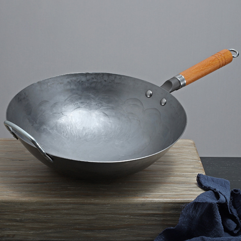 Iron Wok Traditional Handmade Iron Wok Non-stick Pan Non-coating Gas Cooker Cookware