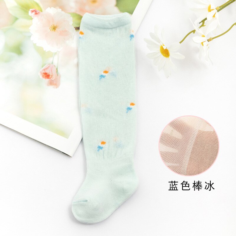 Spring Summer Baby Girl Cotton Socks Mesh Cartoon Girls Princess Socks Soft Kids Accessories High Knee Toddler Socks: Bule / M 1-3Years